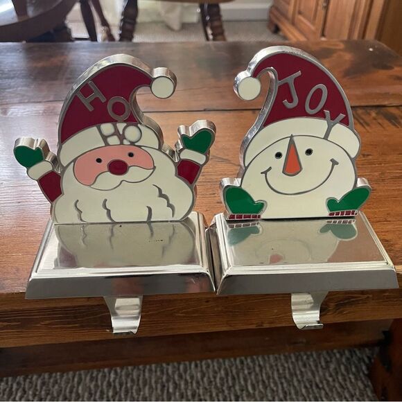 Festive Santa and Snowman Metal Stocking Holders - Picture 1 of 5